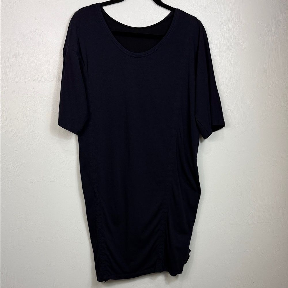 COS Navy Ruched Side Dress Women’s Size S Minimalist Short Sleeve Shift - Picture 4 of 9